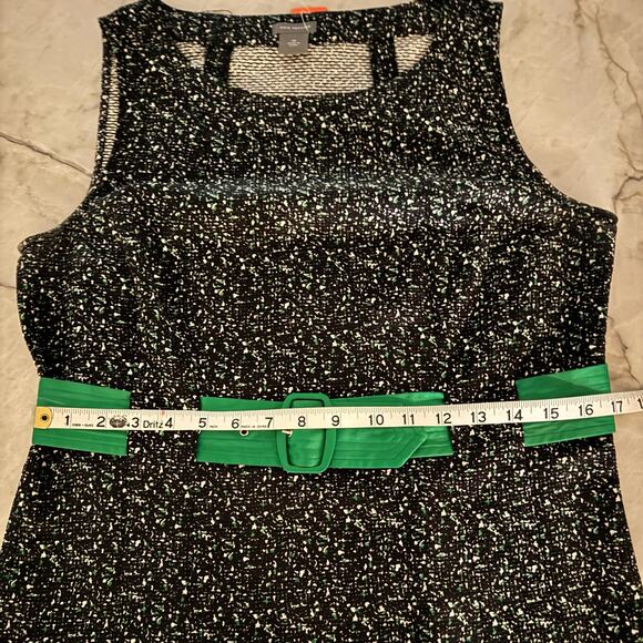 Ann Taylor Silk Blend Textured Black Green Belted Sleeveless Layering Top Sz 10 - Picture 7 of 9
